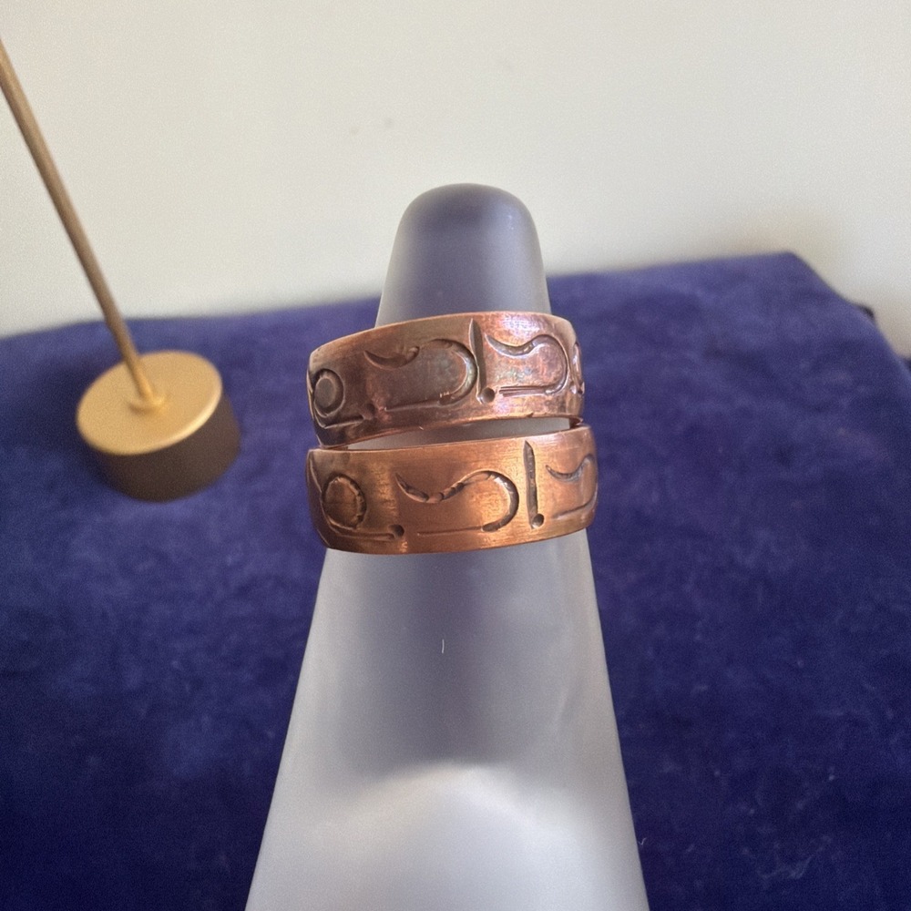 Vintage Tibetan Copper Artisan Ring Set 2 Adjustable Band Size 8 10.2g